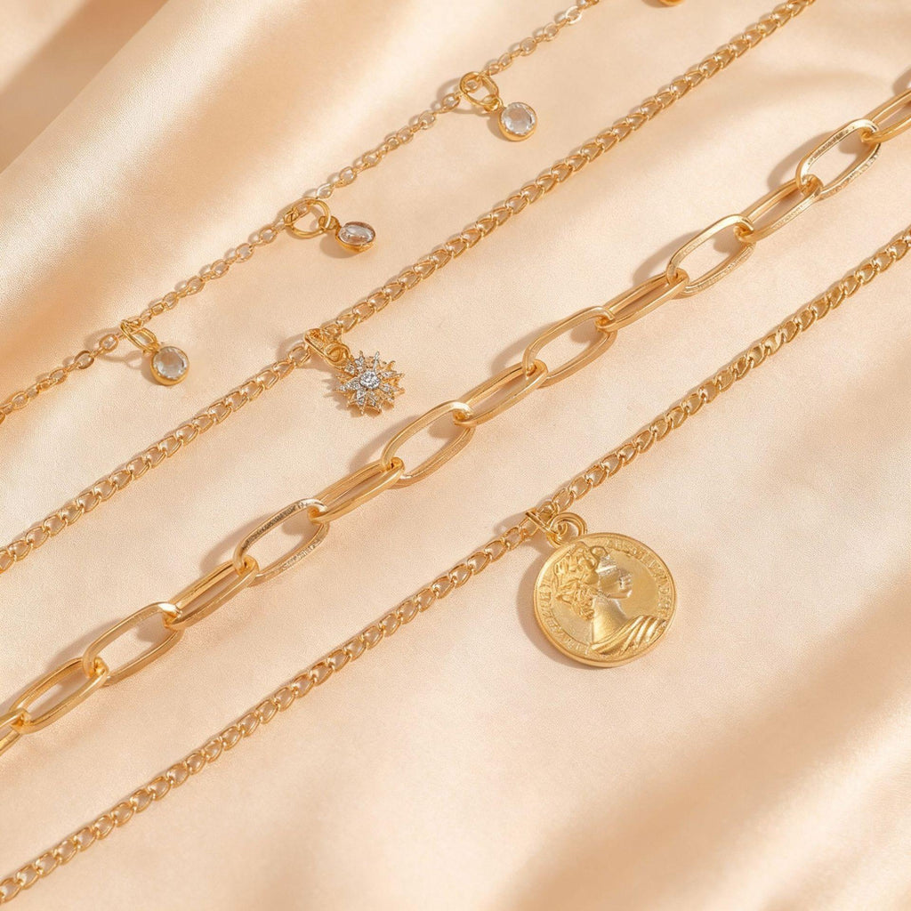 Cross-Border Metal Style Coin Portrait Multi-Layer Stacked Necklace Personality Exaggerated European and American Fashion High-Grade Necklace Wholesale