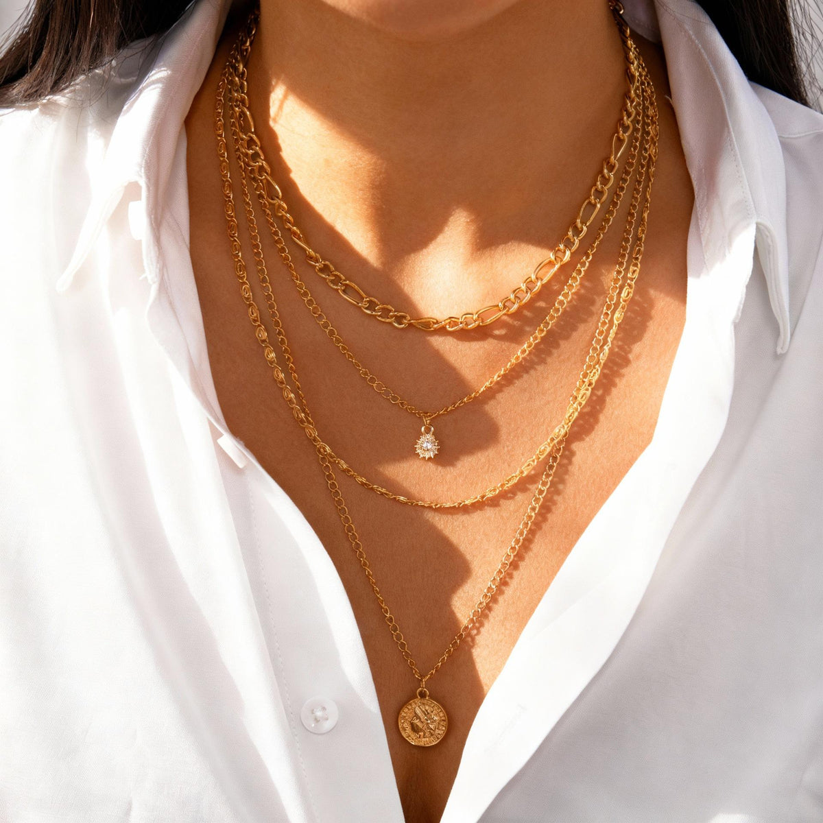 Cross-Border Metal Style Coin Portrait Multi-Layer Stacked Necklace Personality Exaggerated European and American Fashion High-Grade Necklace Wholesale