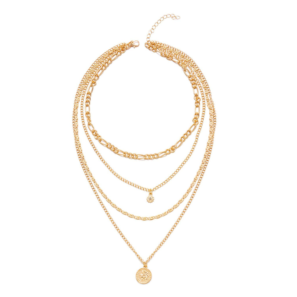 Cross-Border Metal Style Coin Portrait Multi-Layer Stacked Necklace Personality Exaggerated European and American Fashion High-Grade Necklace Wholesale