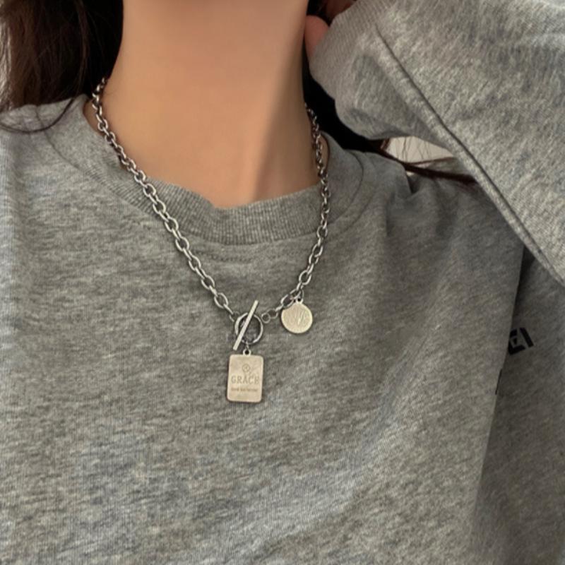 Titanium Steel Non-Fading Coin Necklace for Women Summer 2021 New Trendy Ins Hip Hop Cold Wind Net Red Sweater Chain for Men