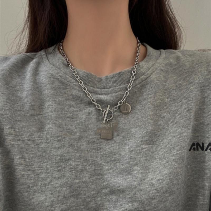 Titanium Steel Non-Fading Coin Necklace for Women Summer 2021 New Trendy Ins Hip Hop Cold Wind Net Red Sweater Chain for Men