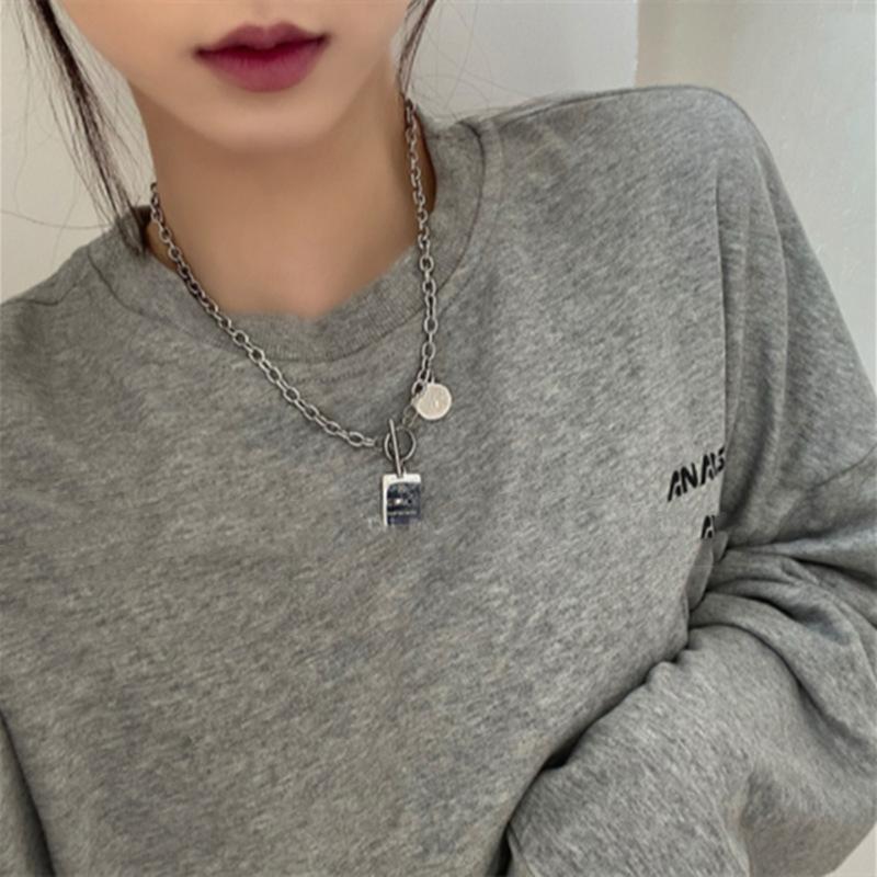 Titanium Steel Non-Fading Coin Necklace for Women Summer 2021 New Trendy Ins Hip Hop Cold Wind Net Red Sweater Chain for Men