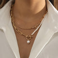 Cross-Border Retro Multi-Layer Stacked Pearl Necklace Female Beauty Head Coin European and American Niche Design Otbuckle Clavicle Chain