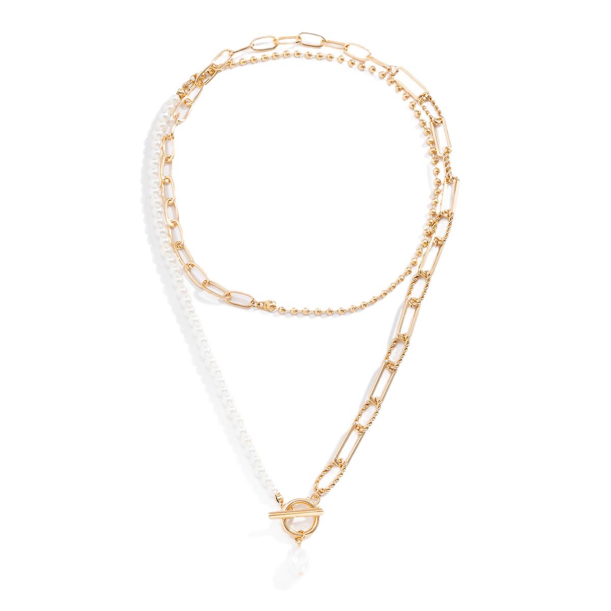 Cross-Border Retro Multi-Layer Stacked Pearl Necklace Female Beauty Head Coin European and American Niche Design Otbuckle Clavicle Chain