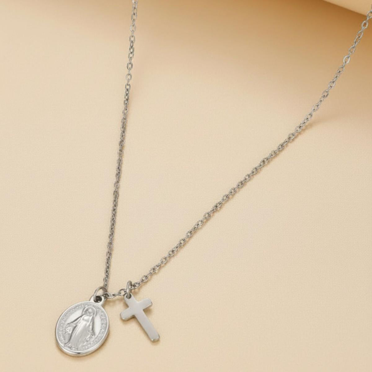 Stainless Steel Cross Mini Coin Necklace Vintage Gold Coin Pendant European and American Hipster Cold Style Ins Clavicle Chain