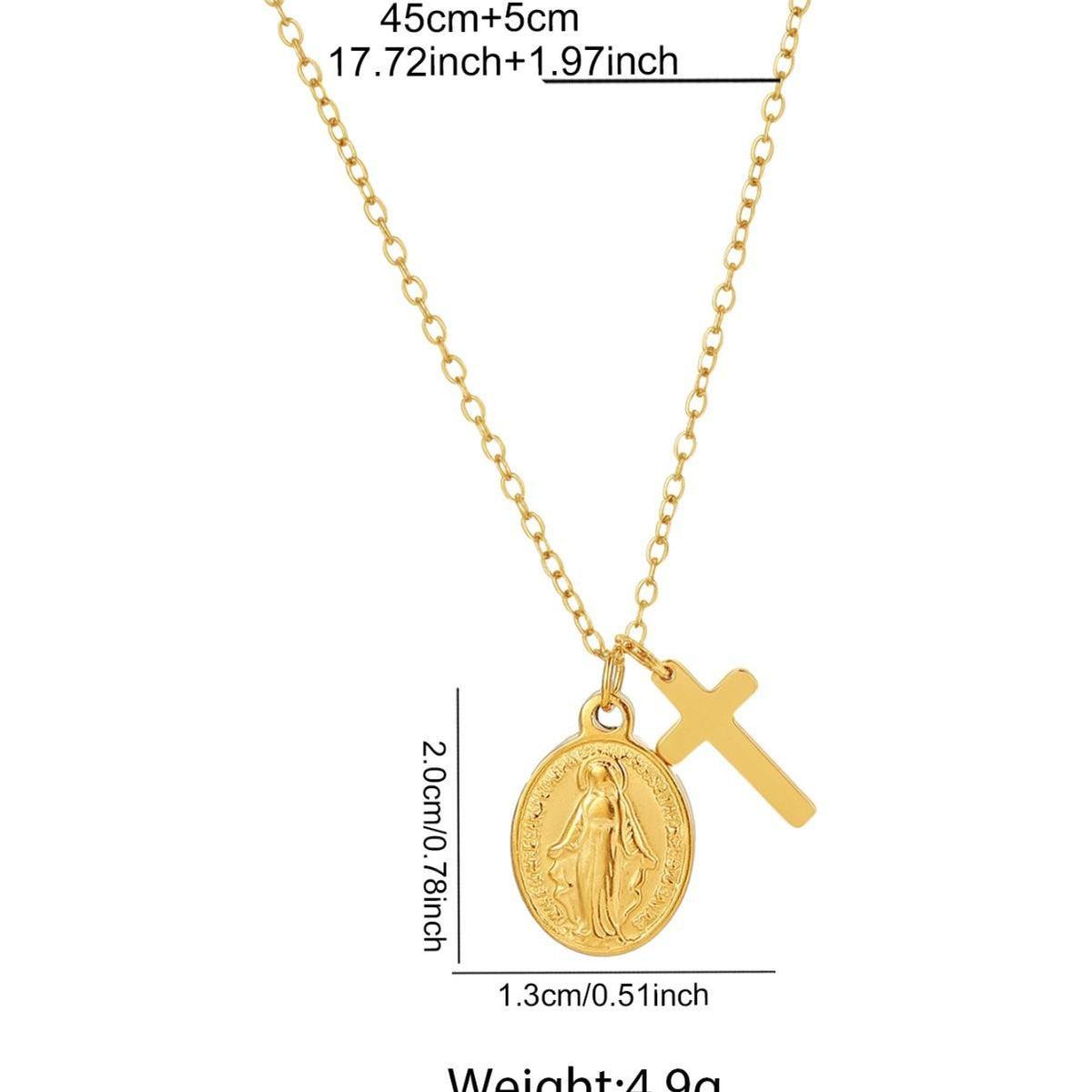 Stainless Steel Cross Mini Coin Necklace Vintage Gold Coin Pendant European and American Hipster Cold Style Ins Clavicle Chain