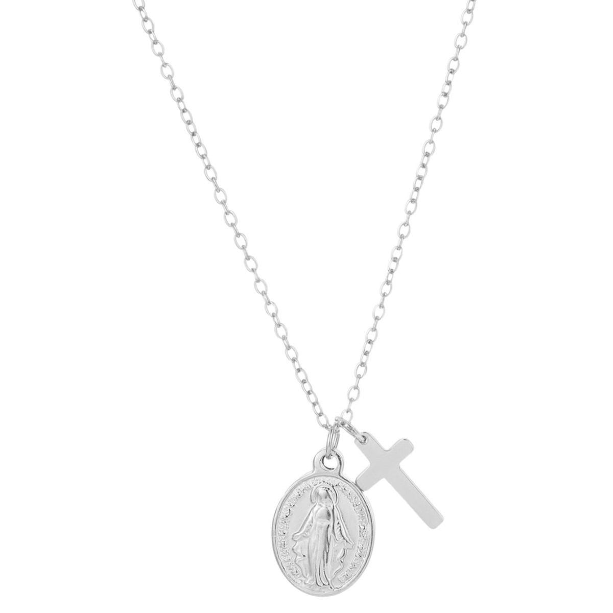 Stainless Steel Cross Mini Coin Necklace Vintage Gold Coin Pendant European and American Hipster Cold Style Ins Clavicle Chain