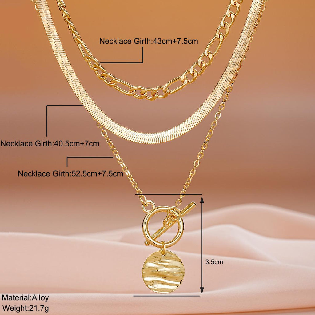 European and American Cross-Border New Jewelry Coin Snake Bone Chain Three-Layer Necklace Women's Retro Multi-Layer Coin Pendant Otbuckle Necklace
