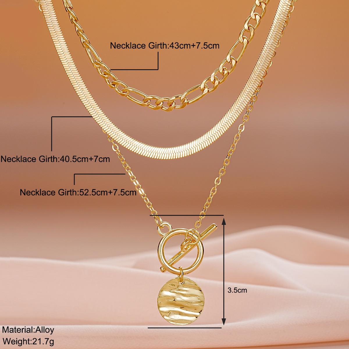 European and American Cross-Border Hot Selling Coin Snake Bone Chain Three-Layer Necklace Women's Retro Simple Coin Pendant Otbuckle Necklace
