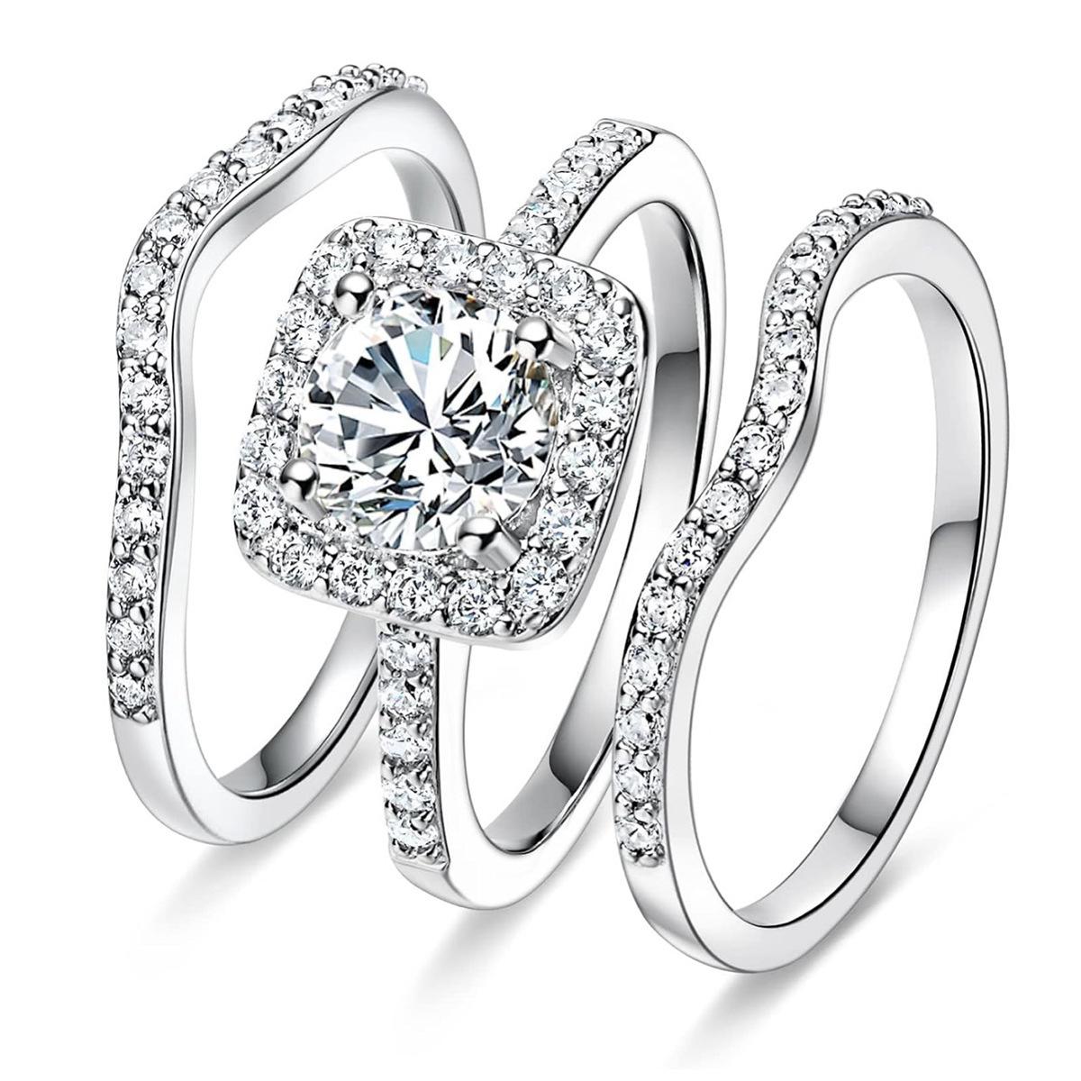 Hong Rong Amazon Popular Cross-Border Zircon Ring Advanced Diamond Ring Carat Single Row Ring Niche Jewelry Factory