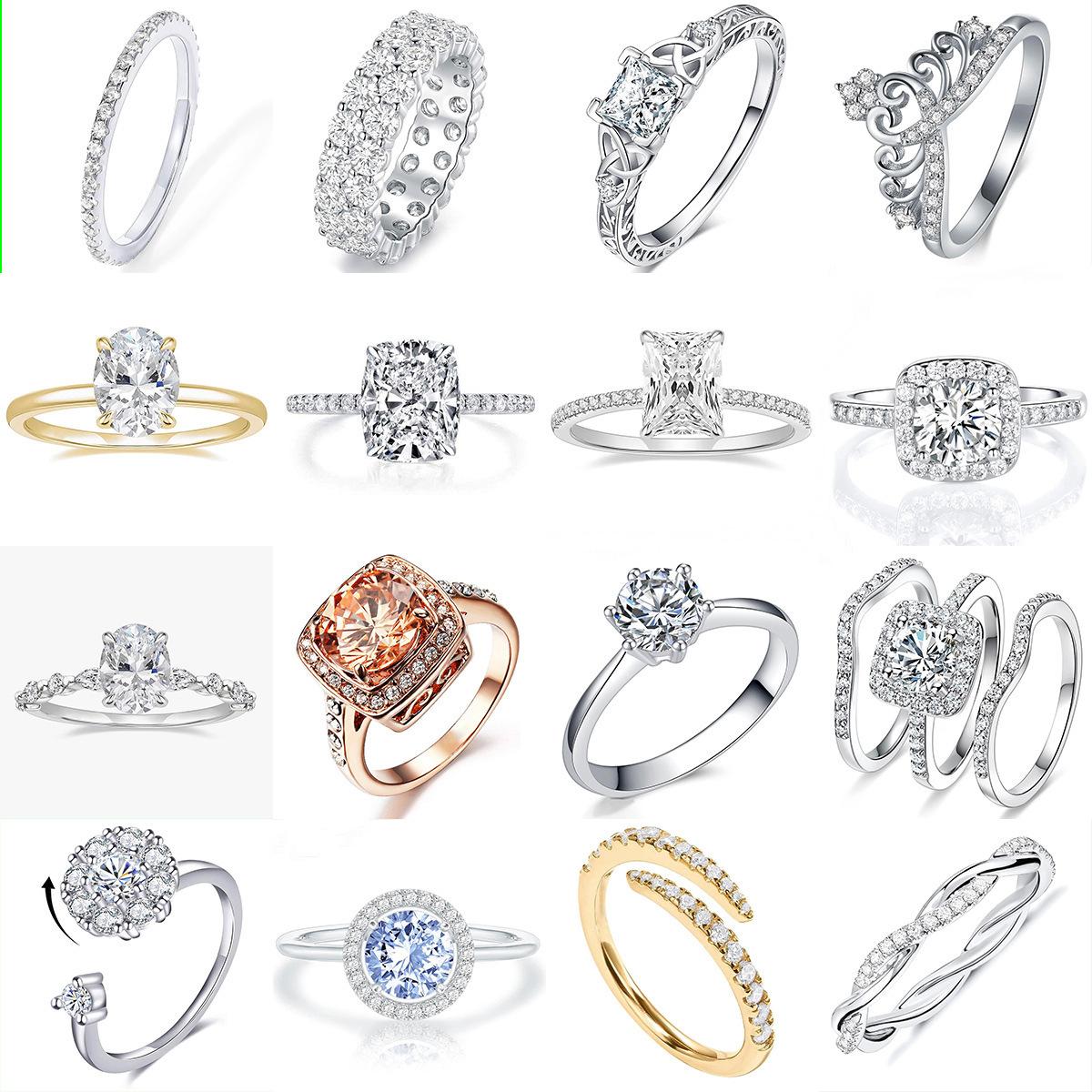 Hong Rong Amazon Popular Cross-Border Zircon Ring Advanced Diamond Ring Carat Single Row Ring Niche Jewelry Factory