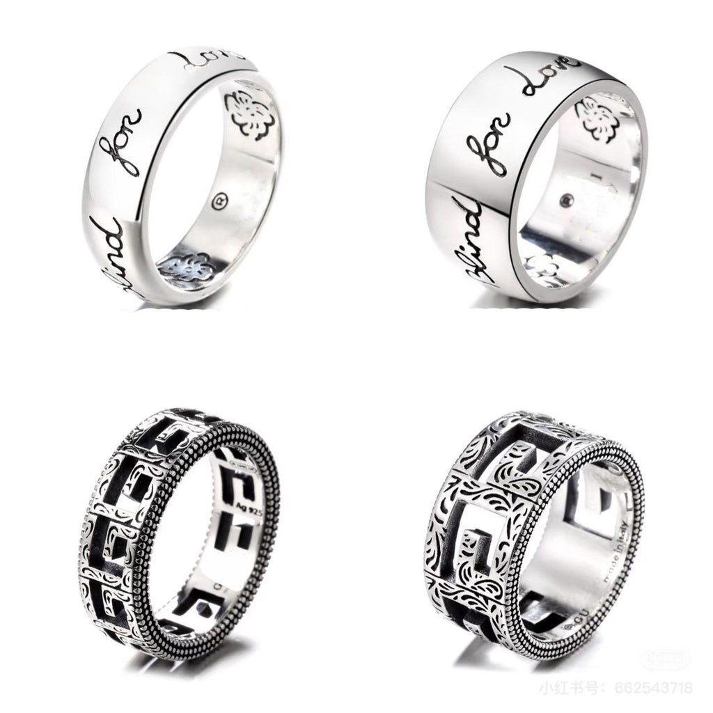 Double G Silver-Plated Guqi Ring Letter G Distressed Men's and Women's Ring Versatile High Sense Couple's Ring Fashion Light Luxury Ring