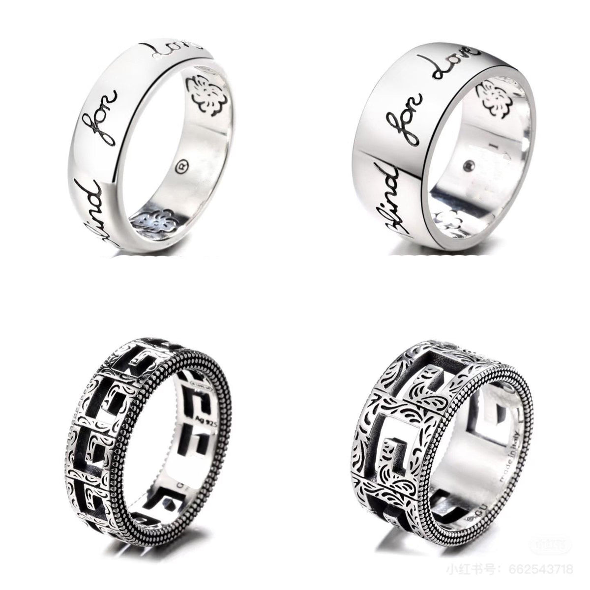 Double G Silver-Plated Guqi Ring Letter G Distressed Men's and Women's Ring Versatile High Sense Couple's Ring Fashion Light Luxury Ring
