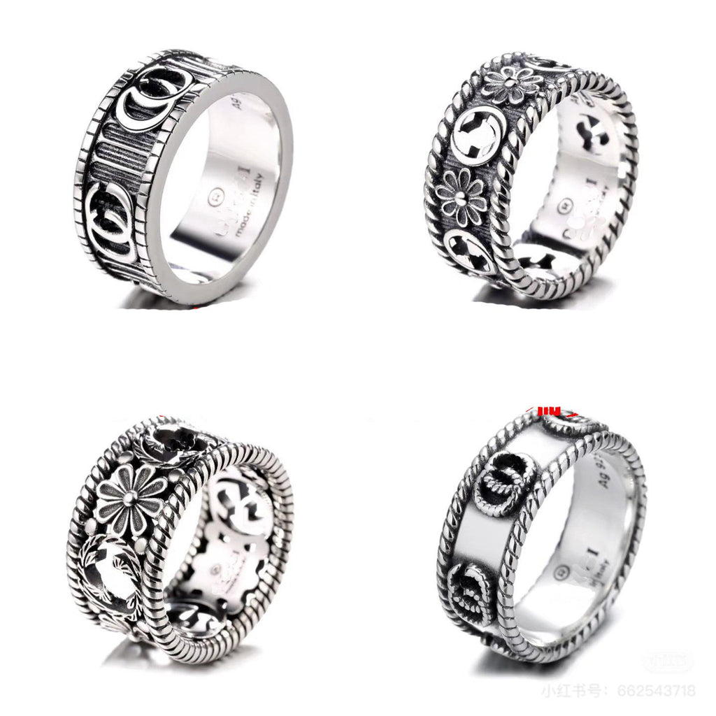 Double G Silver-Plated Guqi Ring Letter G Distressed Men's and Women's Ring Versatile High Sense Couple's Ring Fashion Light Luxury Ring