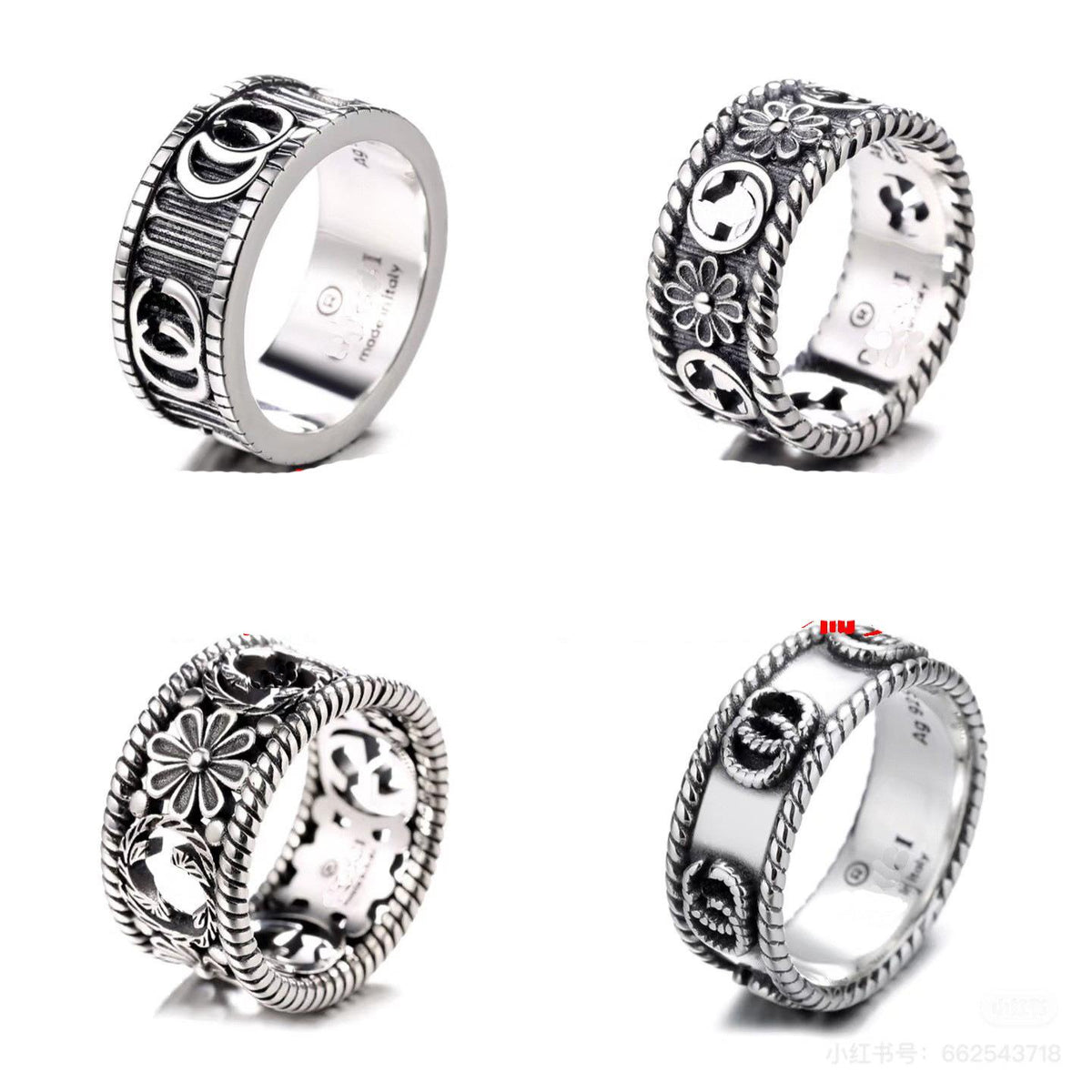 Double G Silver-Plated Guqi Ring Letter G Distressed Men's and Women's Ring Versatile High Sense Couple's Ring Fashion Light Luxury Ring