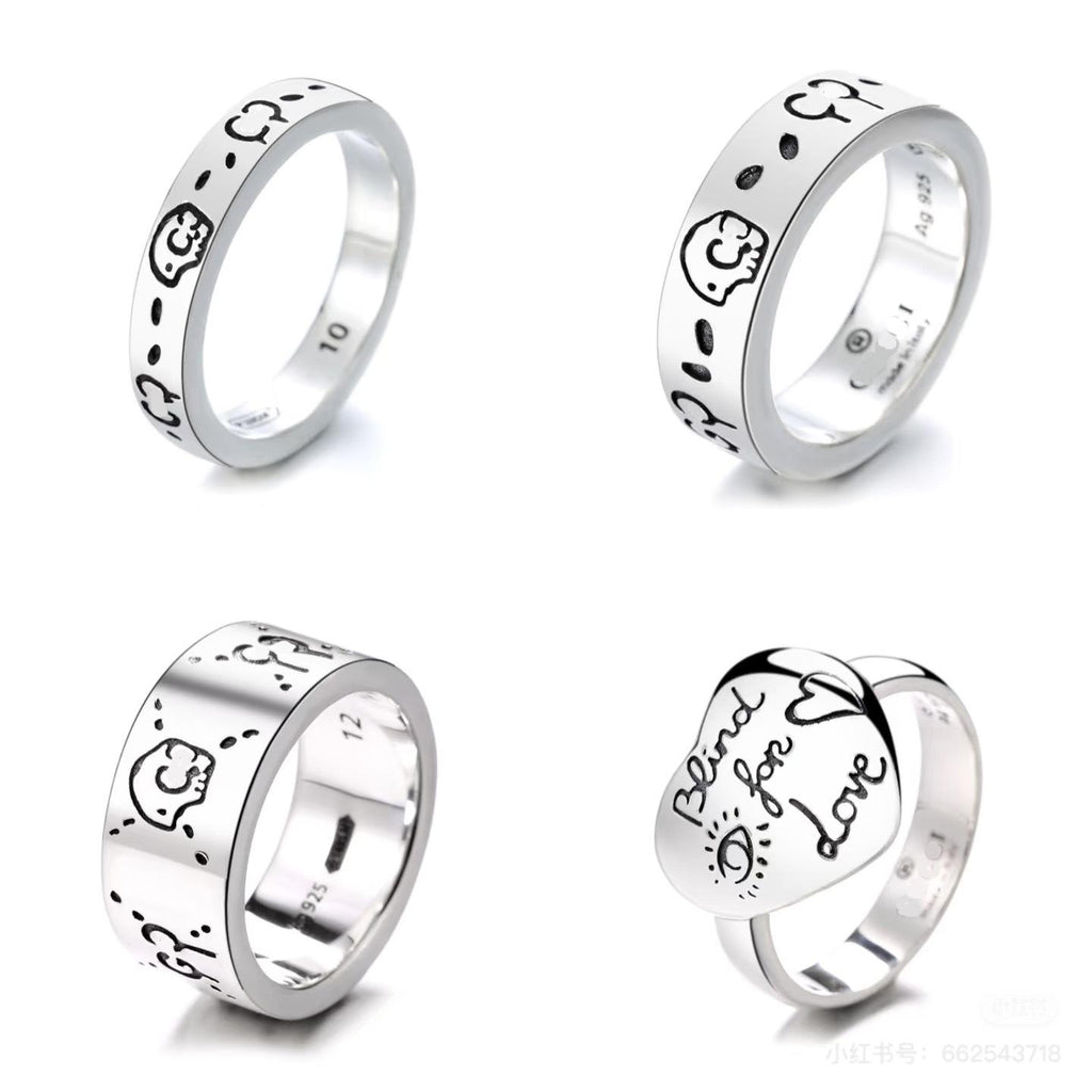 Double G Silver-Plated Guqi Ring Letter G Distressed Men's and Women's Ring Versatile High Sense Couple's Ring Fashion Light Luxury Ring