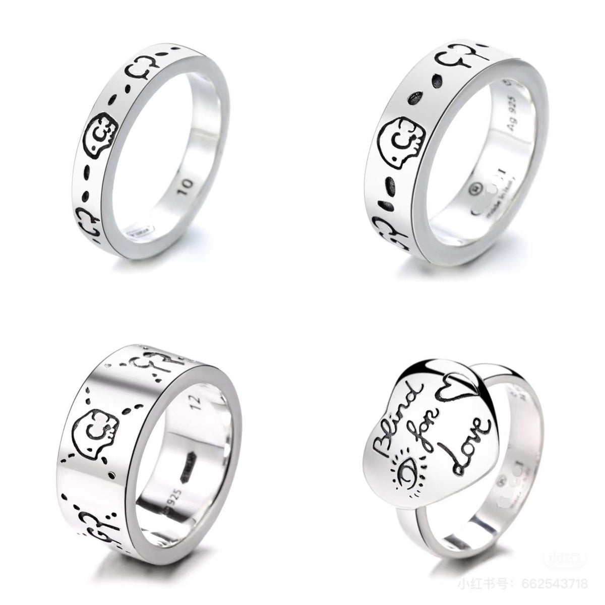 Double G Silver-Plated Guqi Ring Letter G Distressed Men's and Women's Ring Versatile High Sense Couple's Ring Fashion Light Luxury Ring