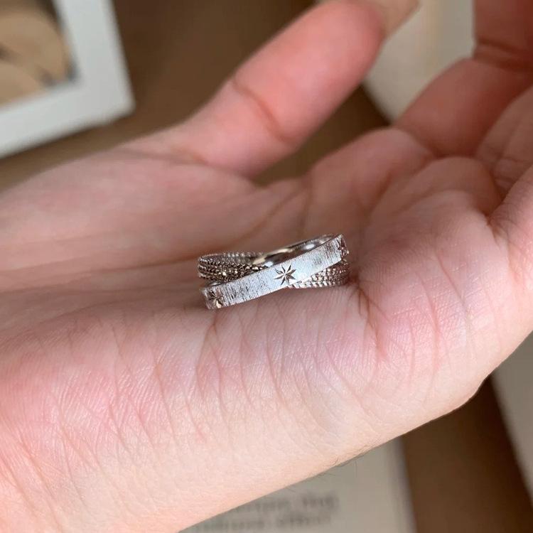 Super Shiny! Mercury Small Double Ring Female Bath Non-Fading Index Finger Ring Vintager Middle and Ancient Niche Ring