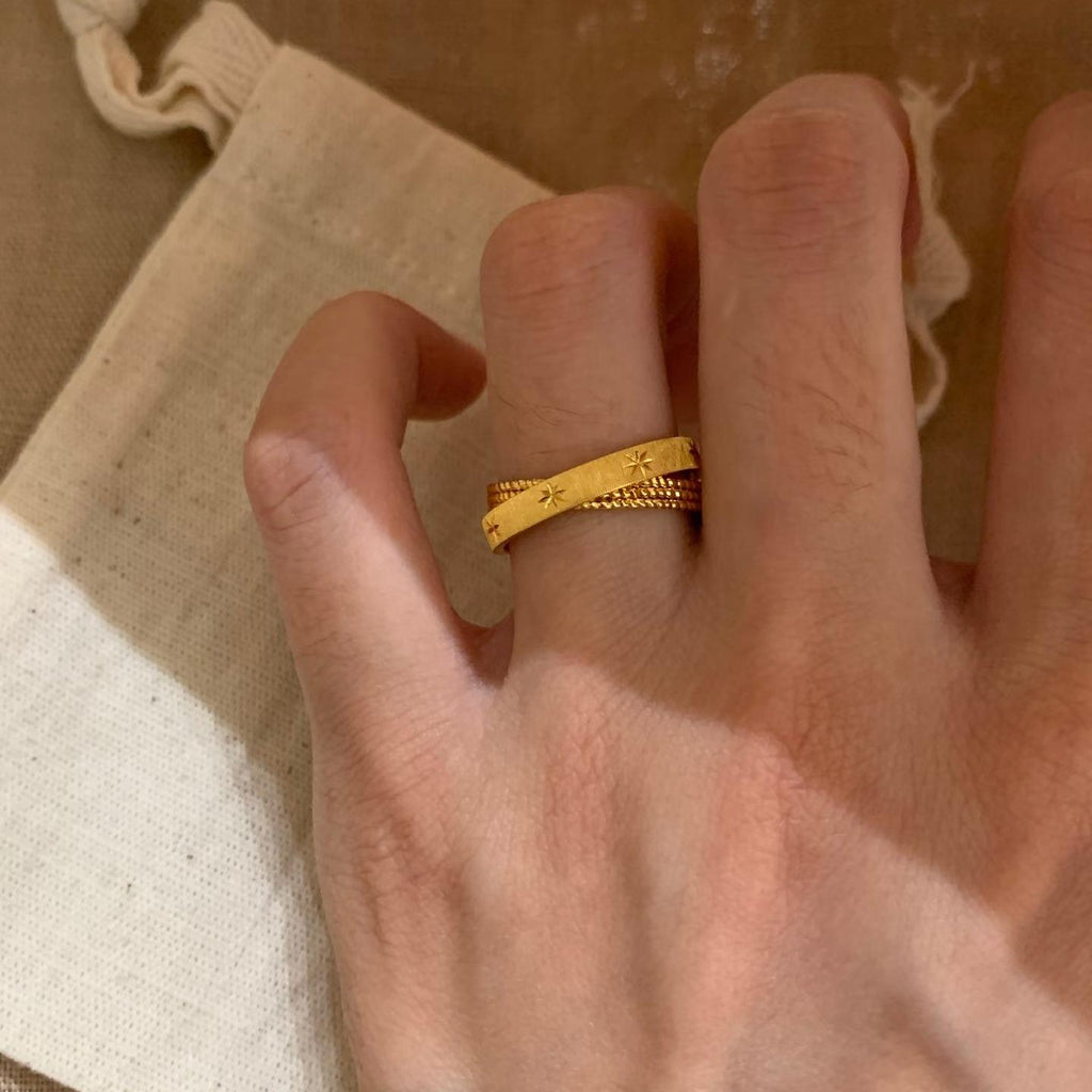 Super Shiny! Mercury Small Double Ring Female Bath Non-Fading Index Finger Ring Vintager Middle and Ancient Niche Ring