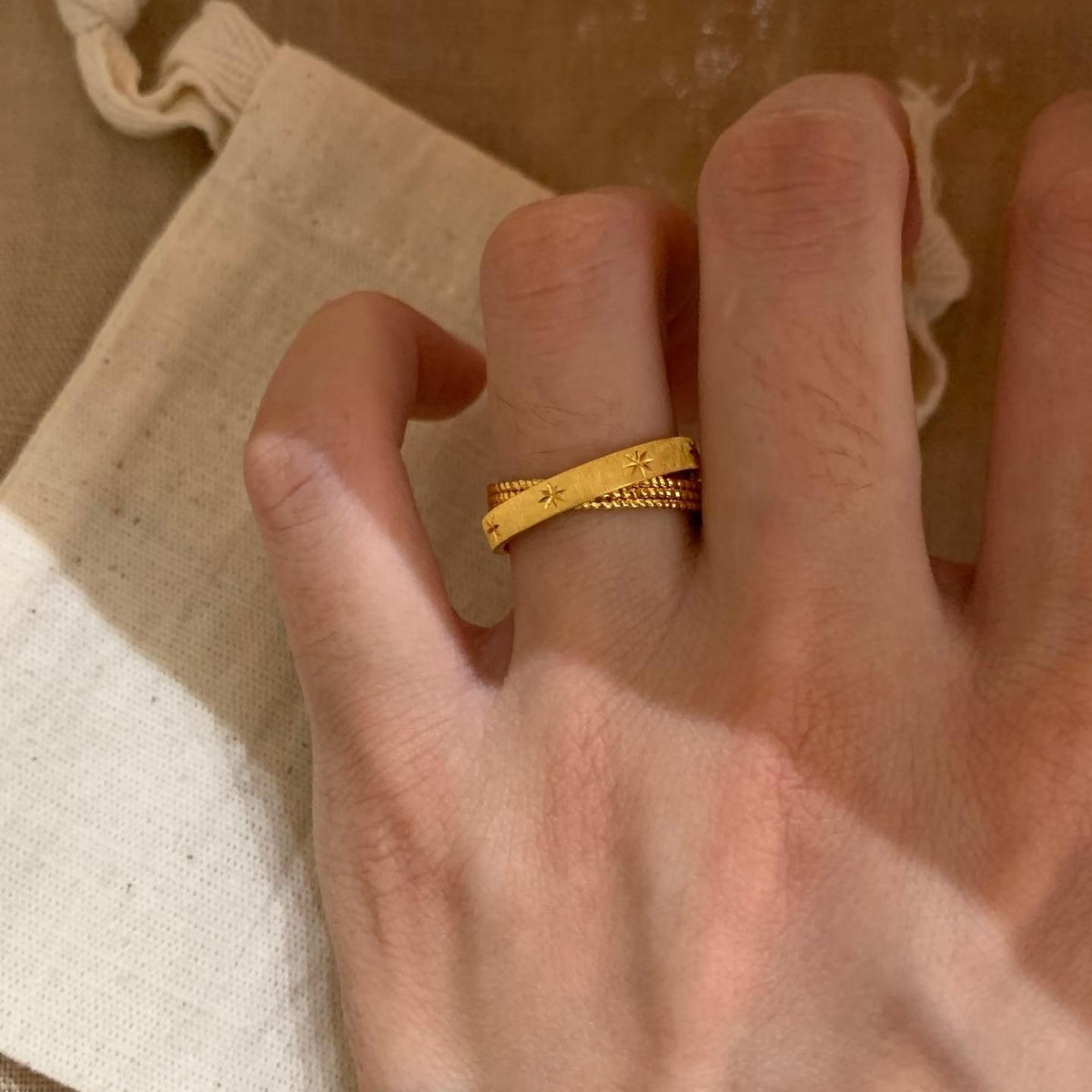 Super Shiny! Mercury Small Double Ring Female Bath Non-Fading Index Finger Ring Vintager Middle and Ancient Niche Ring