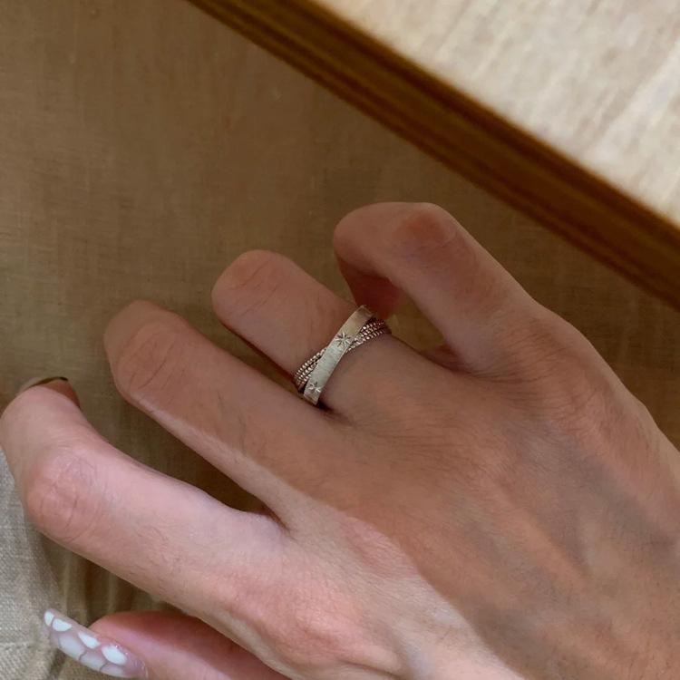 Super Shiny! Mercury Small Double Ring Female Bath Non-Fading Index Finger Ring Vintager Middle and Ancient Niche Ring