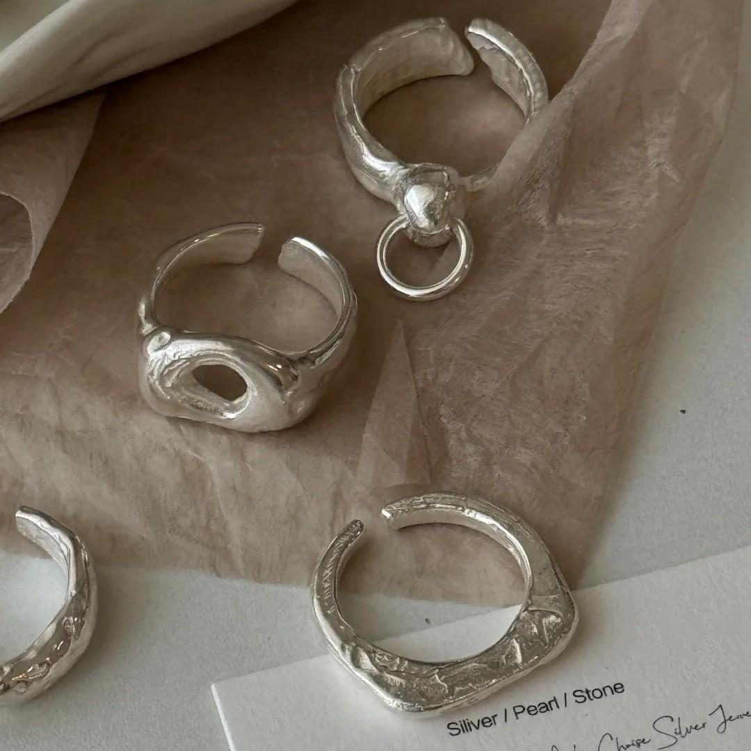 925 Sterling Silver Ring Unique Handmade Trace Niche and High Sense Ins Style Most Chic Non-Fading Accessories Wholesale
