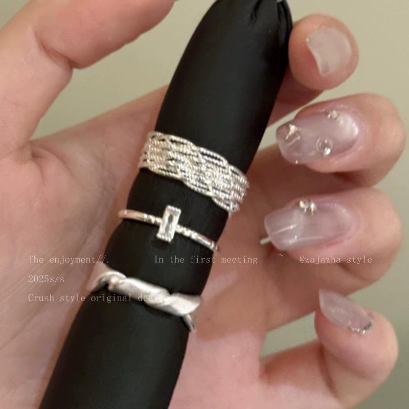 Silver Lace Ring Female Niche Design Light Luxury High-Grade Exquisite Index Finger Ring Stacked Thick Fat Hand Large Ring