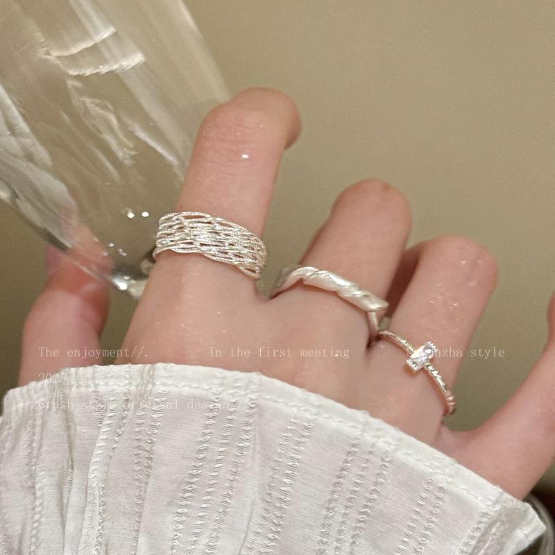 Silver Lace Ring Female Niche Design Light Luxury High-Grade Exquisite Index Finger Ring Stacked Thick Fat Hand Large Ring