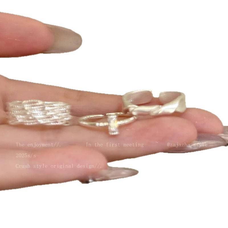 Silver Lace Ring Female Niche Design Light Luxury High-Grade Exquisite Index Finger Ring Stacked Thick Fat Hand Large Ring