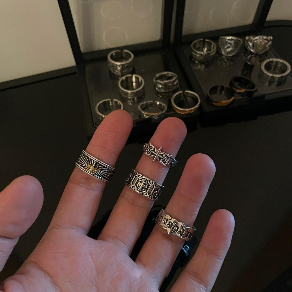 Old-Fashioned Ring Men's Open Adjustable Hip Hop Niche Design Cross Fashion Brand Cold Wind Ring Index Finger Ring