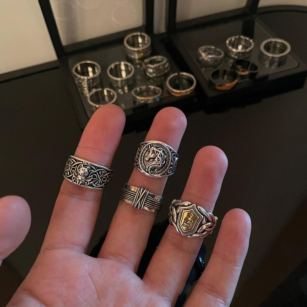 Old-Fashioned Ring Men's Open Adjustable Hip Hop Niche Design Cross Fashion Brand Cold Wind Ring Index Finger Ring