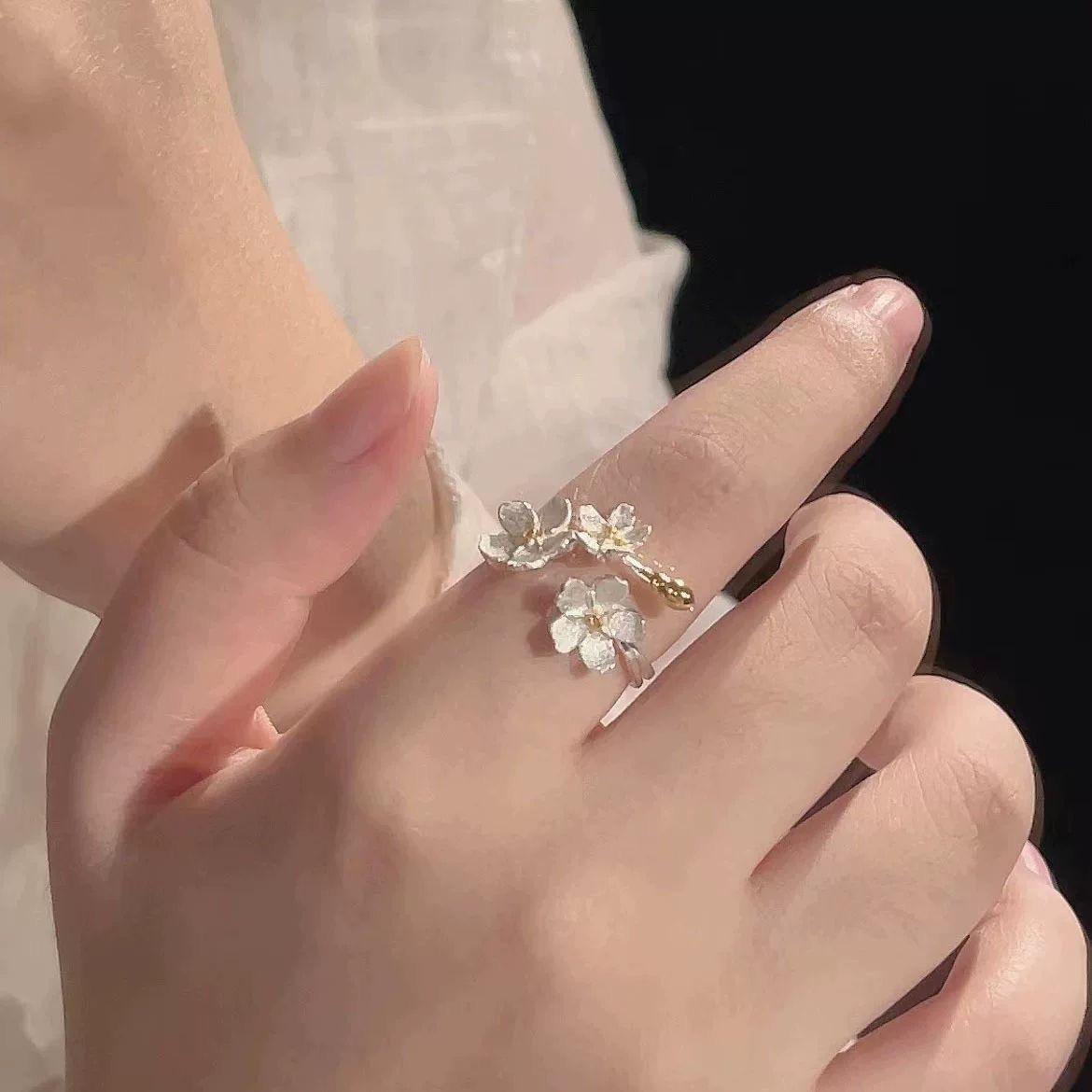 [Flowers like Brocade] Camellia Girlfriends Ring Niche Design Sense Light Luxury Simple Temperament Open Adjustable Ring
