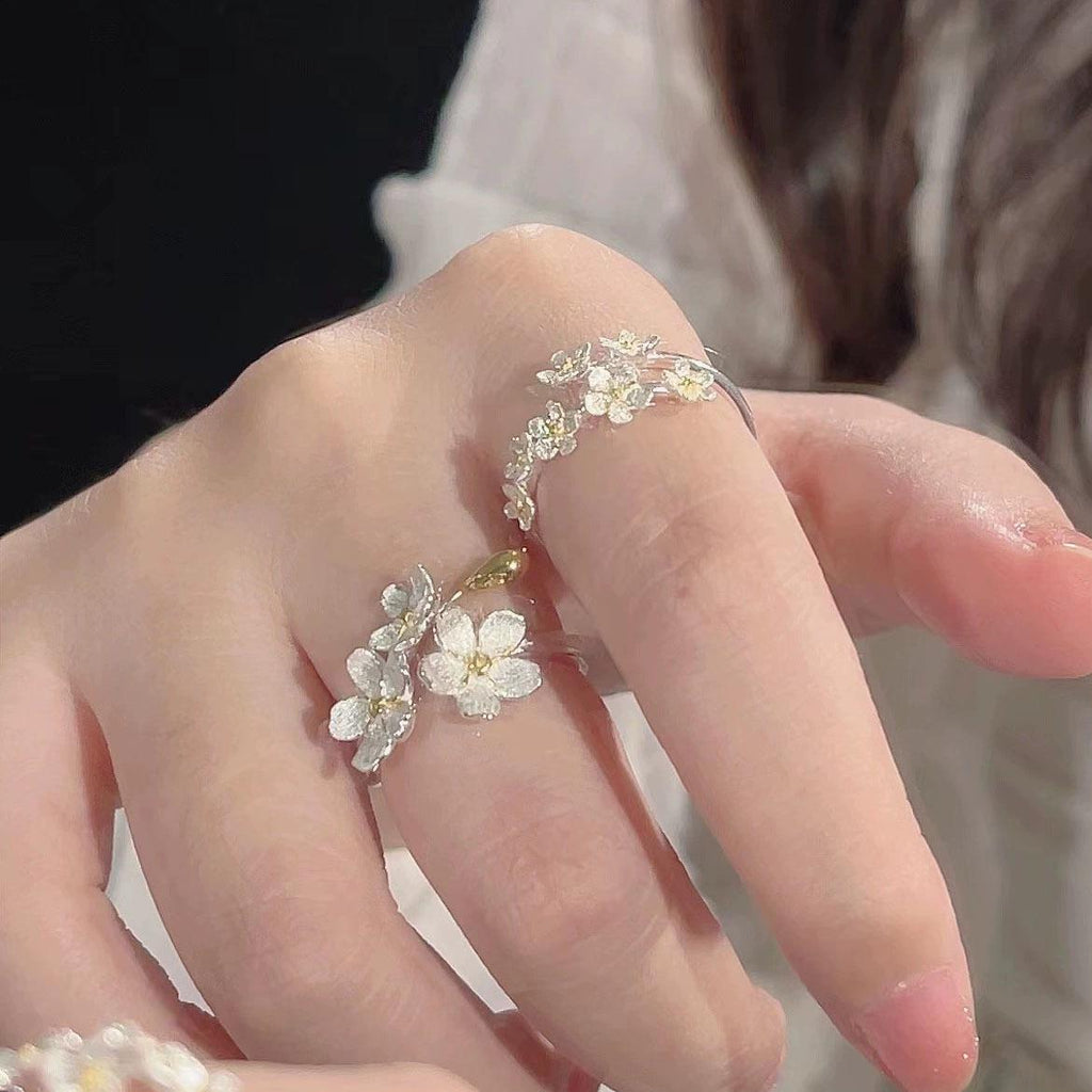 Three-Dimensional Flower Ring Camellia Girlfriends Ring Niche Design Sense Light Luxury Simple Temperament Open Adjustable Ring