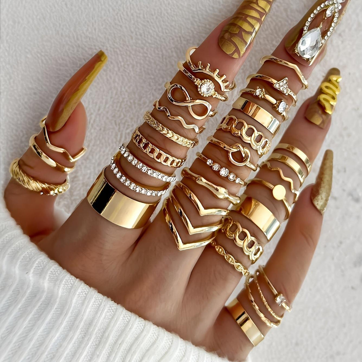 Cross-Border European and American Popular Geometric Creative Ring Set 30-Piece Personalized Irregular Design Women's Ring Wholesale