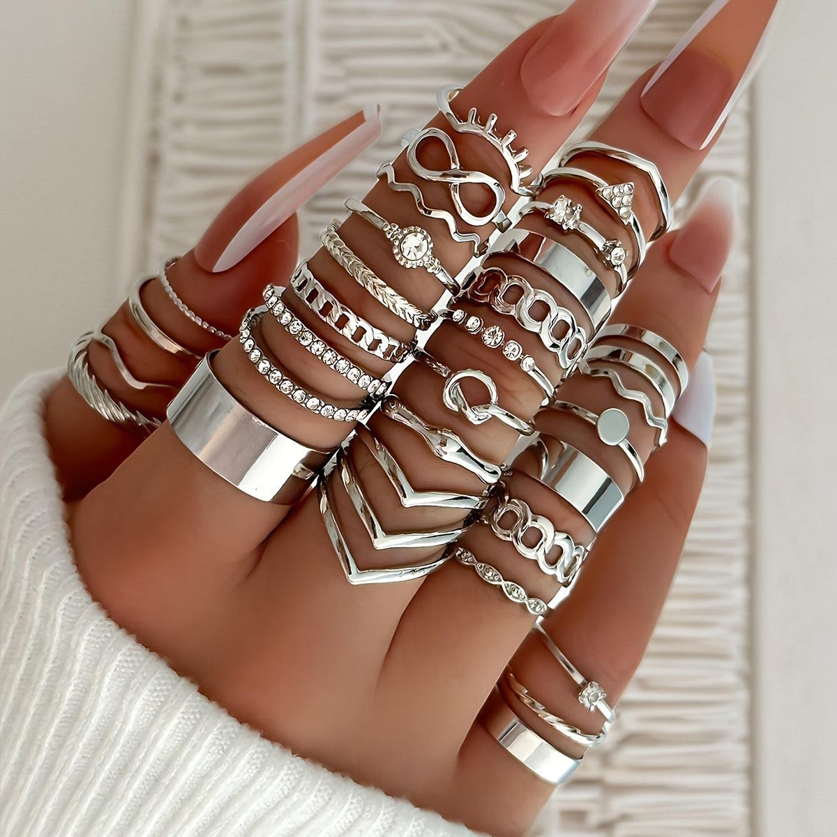 Cross-Border European and American Popular Geometric Creative Ring Set 30-Piece Personalized Irregular Design Women's Ring Wholesale