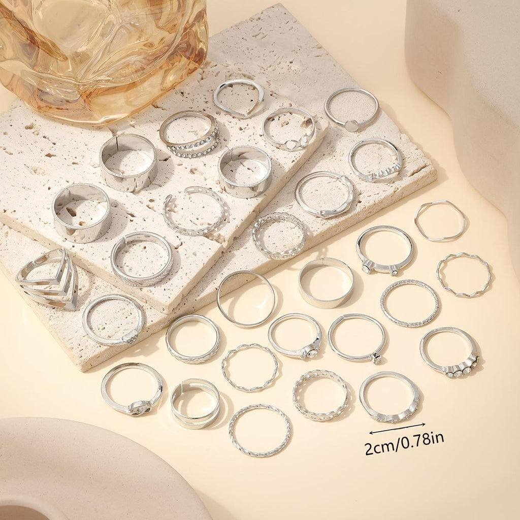 Cross-Border European and American Popular Geometric Creative Ring Set 30-Piece Personalized Irregular Design Women's Ring Wholesale