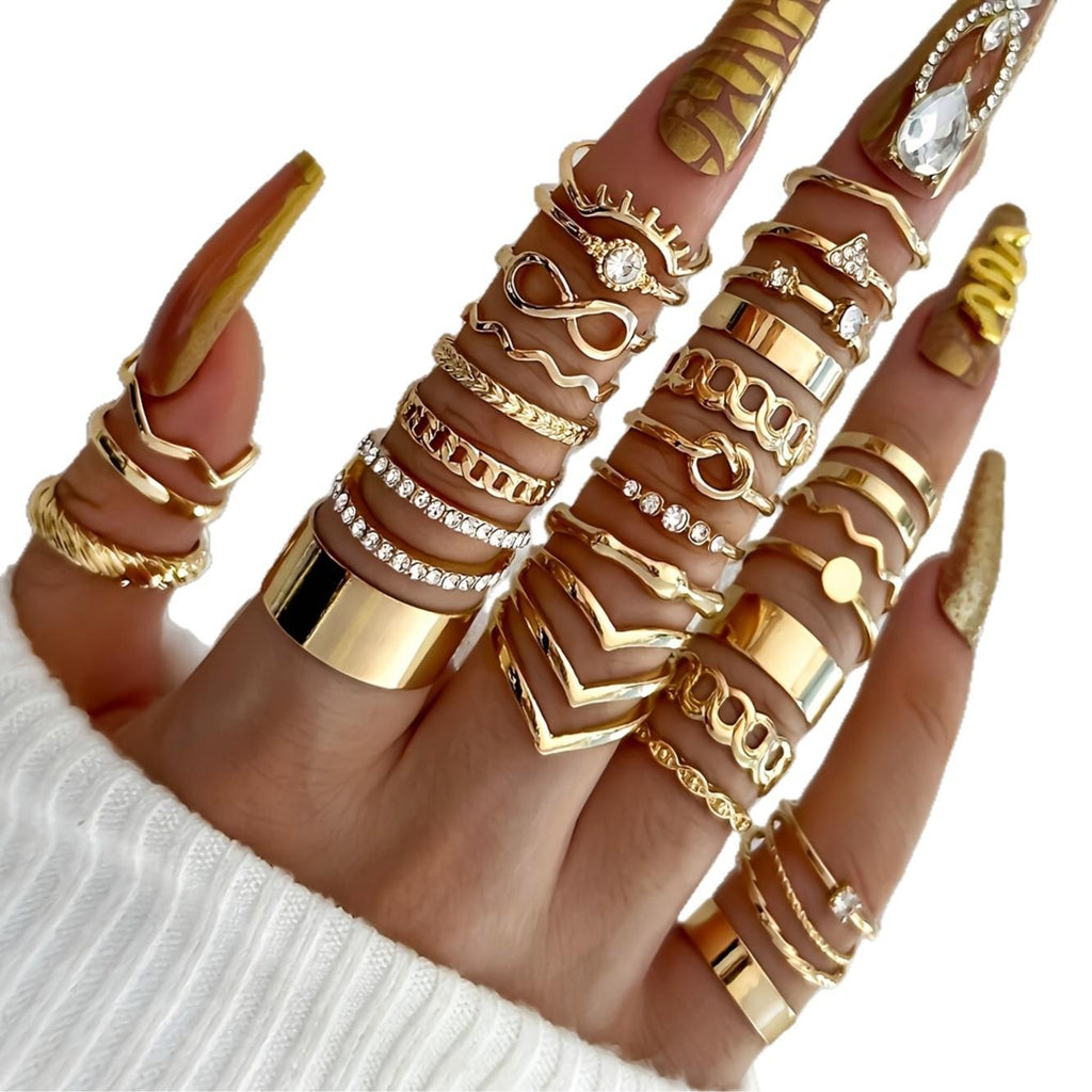 Cross-Border European and American Popular Geometric Creative Ring Set 30-Piece Personalized Irregular Design Women's Ring Wholesale