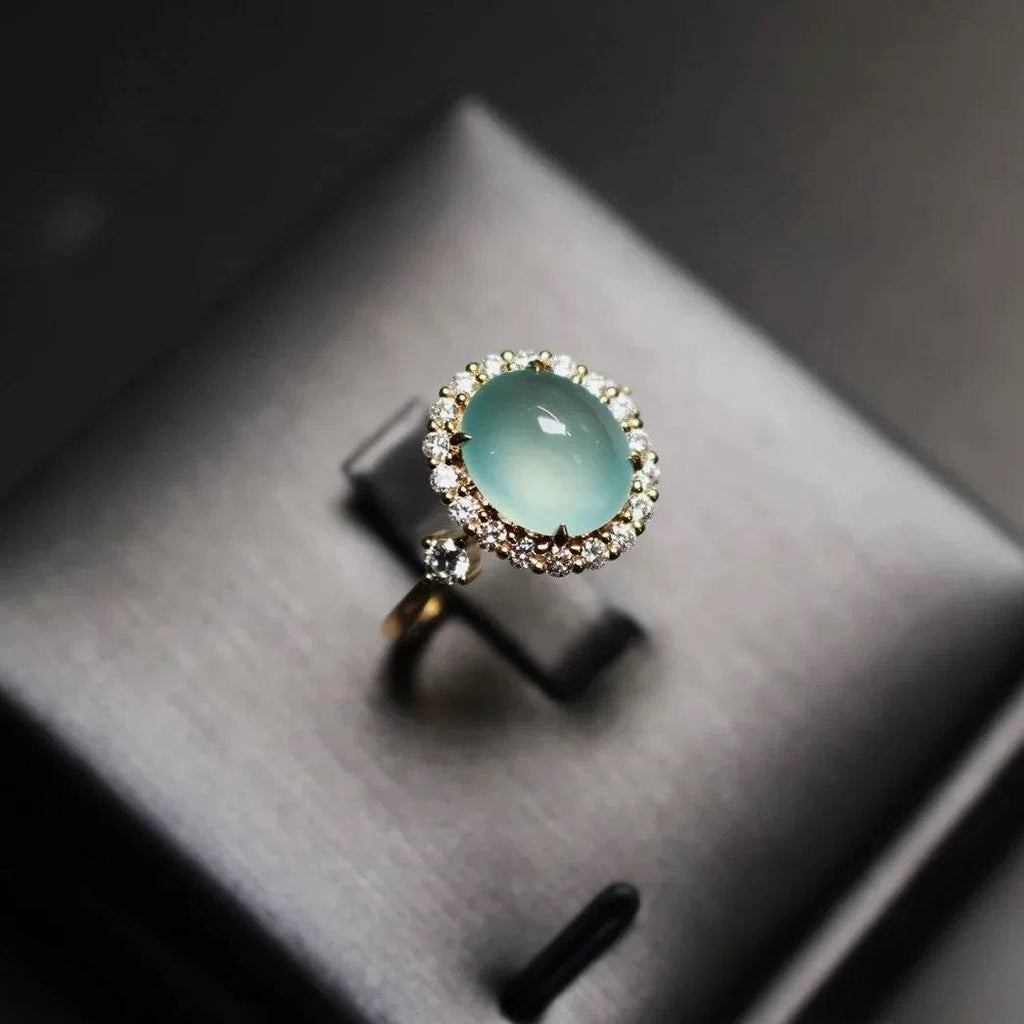 New Chinese Style Imitation Green Chalcedony Ring Female Fashion Exquisite Retro High Sense Ring Niche Design Light Luxury Fashion Jewelry