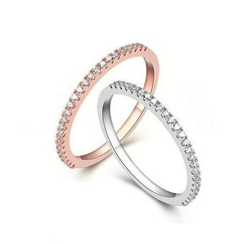 Jz002 Single Row Gold-Plated Fine Tail Ring Female Full Diamond Zircon Micro Diamond Ring Korean Joint Jewelry