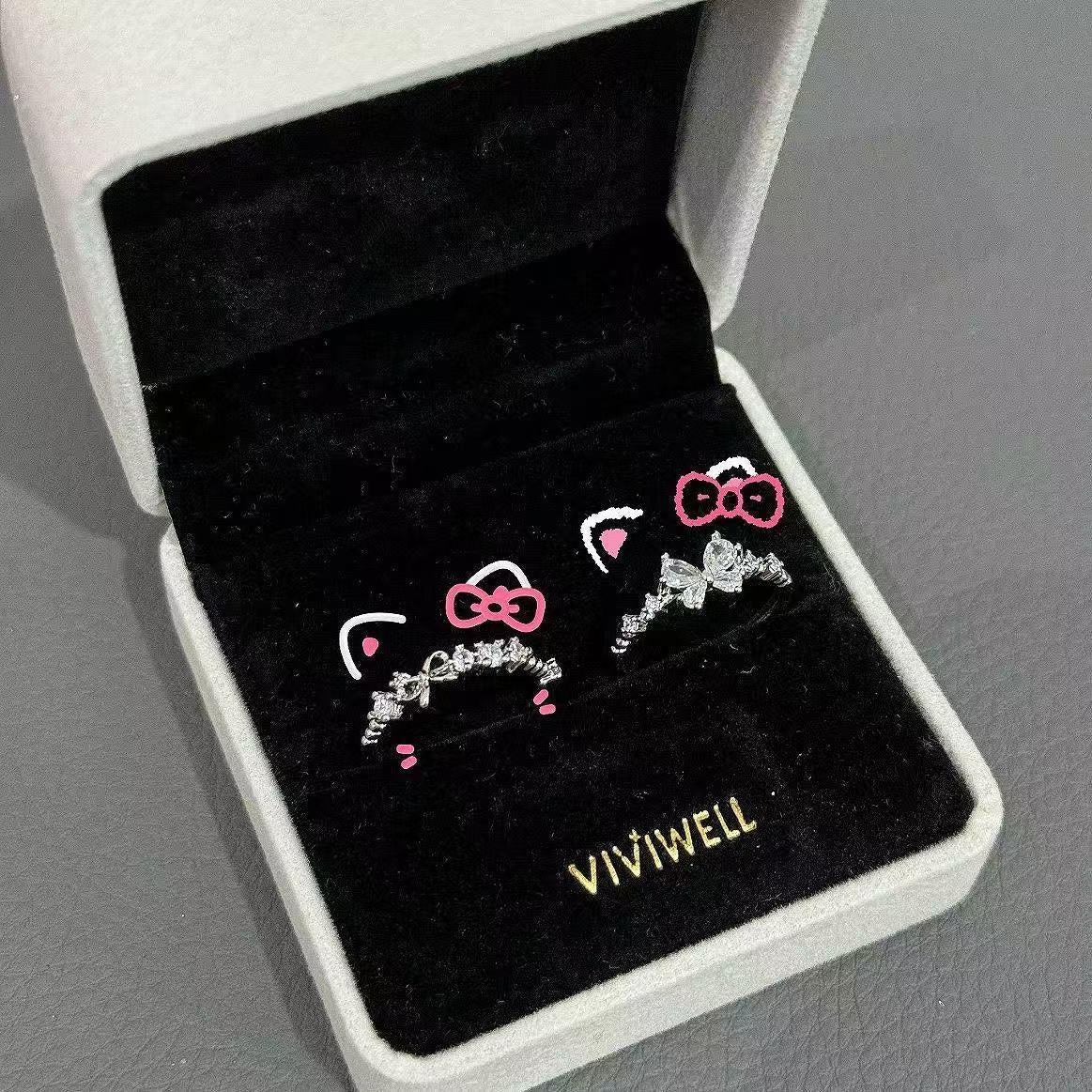 Bowknot Sweet Princess Ring Girlfriends Ring Sweet Super Fairy Two-Person Ring Niche Design Birthday Gift