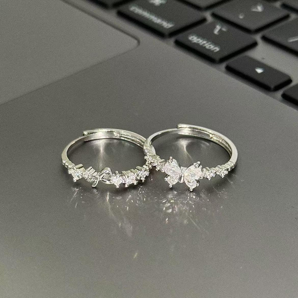 Bowknot Sweet Princess Ring Girlfriends Ring Sweet Super Fairy Two-Person Ring Niche Design Birthday Gift
