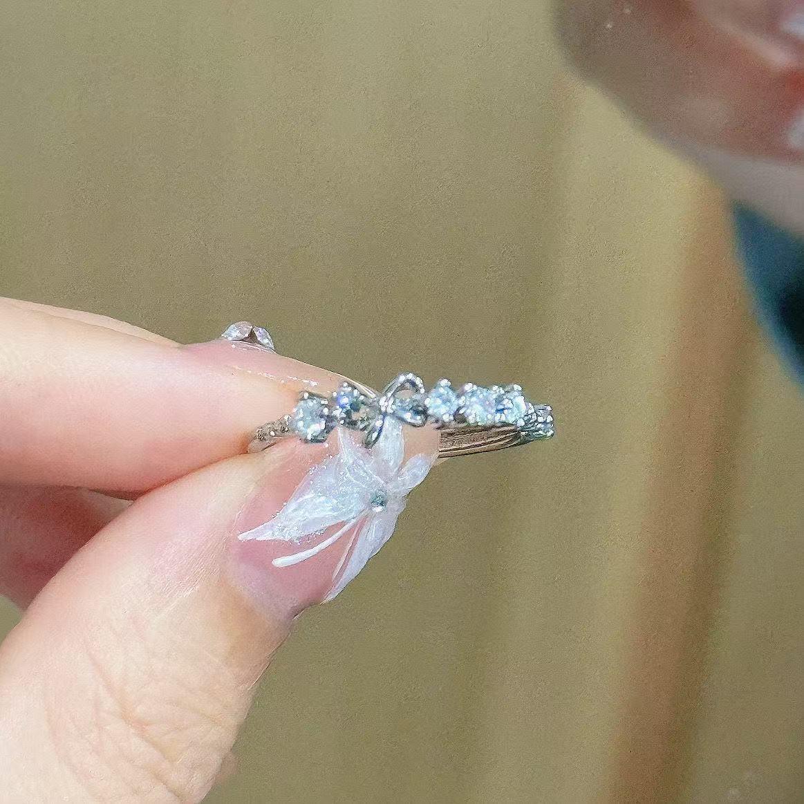 Bowknot Sweet Princess Ring Girlfriends Ring Sweet Super Fairy Two-Person Ring Niche Design Birthday Gift