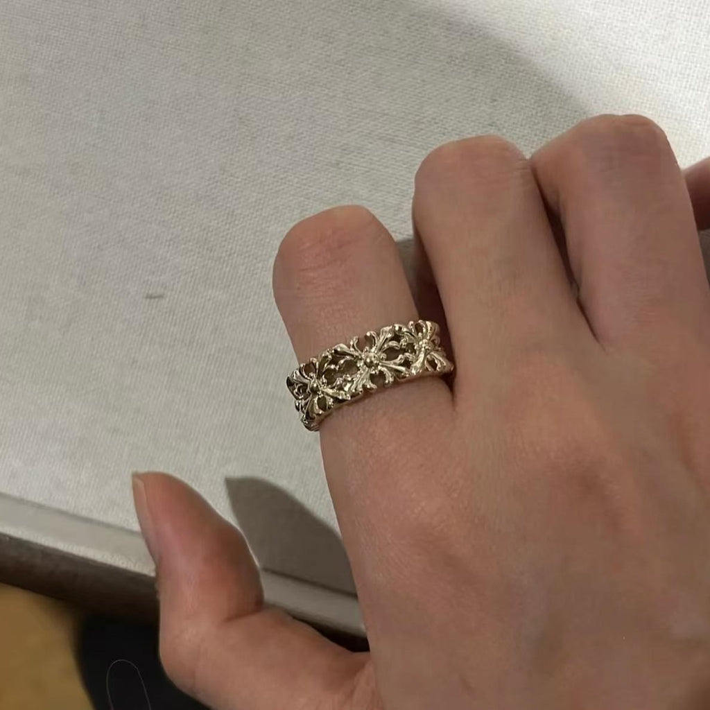 Hengzi Home Iris Flower Square Ring Female Opening Adjustable Retro Light Luxury Maillard Jewelry Niche Ring