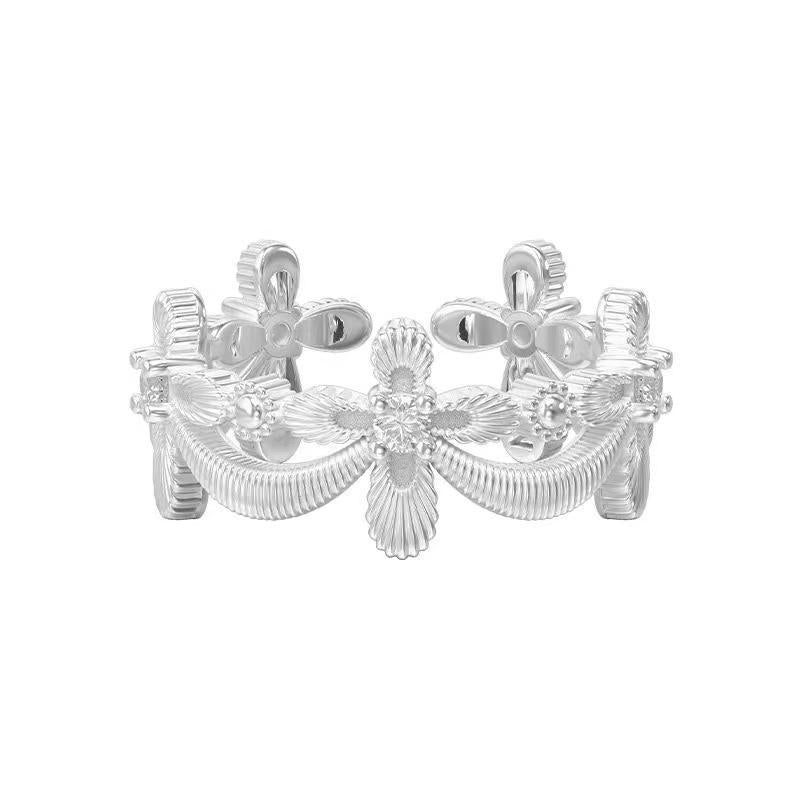 Hengzi Home Iris Flower Square Ring Female Opening Adjustable Retro Light Luxury Maillard Jewelry Niche Ring