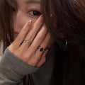 Antique Style Old Hollow Carved Tiger Eye Stone Ring Women's Light Luxury Retro High-Grade Maillard Index Finger Ring