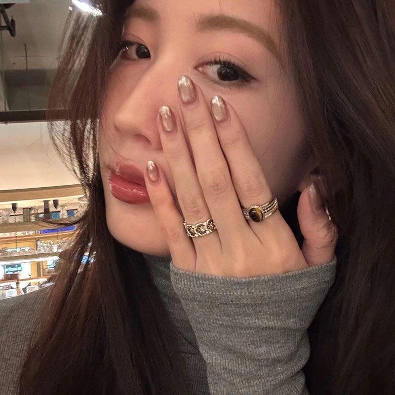 Antique Style Old Hollow Carved Tiger Eye Stone Ring Women's Light Luxury Retro High-Grade Maillard Index Finger Ring