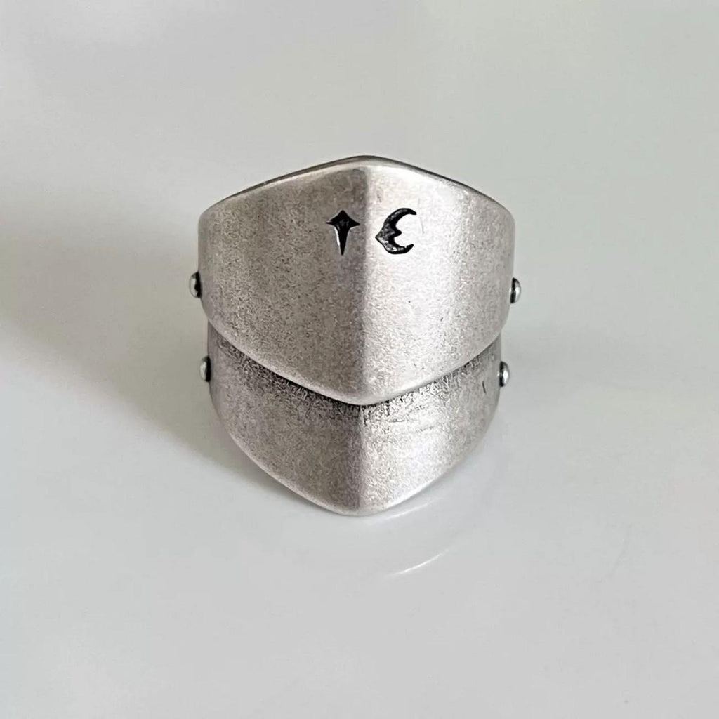 Cross-Border New Armor Joint Distressed Ring European and American Personality Retro Star Moon Unisex Ring Female