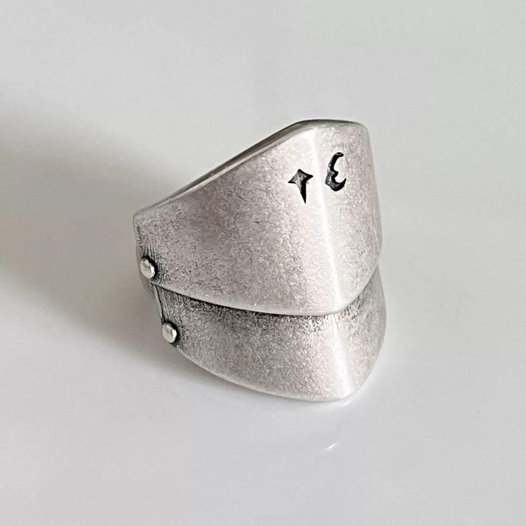 Cross-Border New Armor Joint Distressed Ring European and American Personality Retro Star Moon Unisex Ring Female