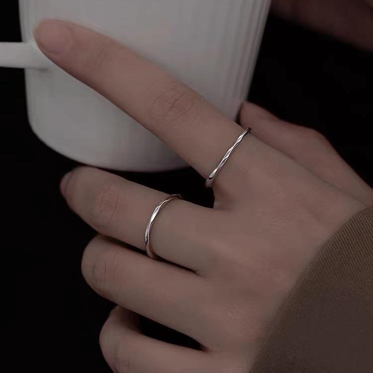 925 Silver-Plated Plain Ring Niche Design Index Finger Ring Simple Cold Style Ring All-Match Jewelry