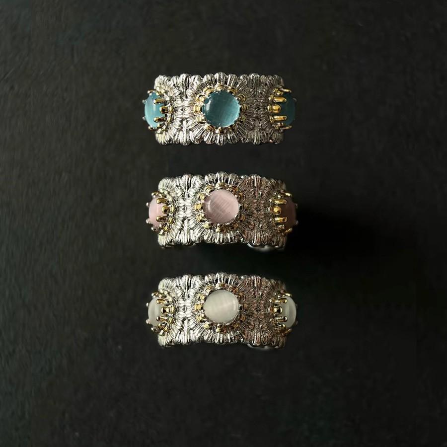 Italian Designer Heavy Industry Light Luxury Colorful Treasure Daisy Ring Retro Design Brushed Flower Ring for Women